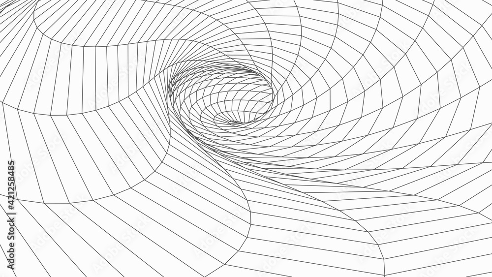 Poster abstract tunnel. vector wormhole. 3d corridor mesh.