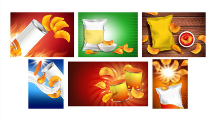 Chips Snack Creative Promo Posters Set Vector
