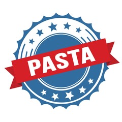 PASTA text on red blue ribbon stamp.