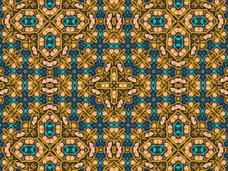 Geometric Tile Digital Paper Gold Yellow, Green, Black, and Blue for Print and Background. Wallpaper Geometric Ornament Abstract Pattern.