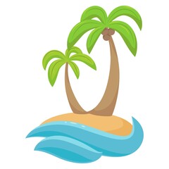 Isolated island with palm trees and ocean. Flat palm trees vector. 