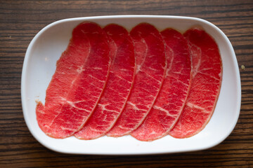 Thin sliced beef to prepare for Shabu Shabu