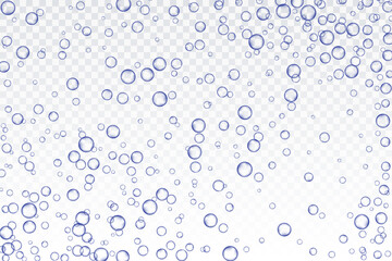Fototapeta premium Blue air bubbles, oxygen, champagne crystal clear, isolated on a transparent background of modern design. Vector illustration of EPS 10.