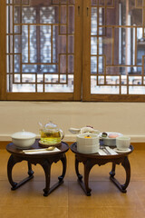 An Image of Korean Royal Court Cuisine on small dining table.