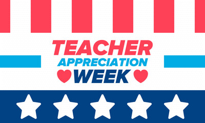 Fototapeta premium Teacher Appreciation Week in United States. Celebrated annual in May. In honour of teachers who hard work and teach our children. School and education. Student learning concept. Vector illustration