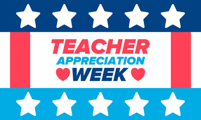 Teacher Appreciation Week in United States. Celebrated annual in May. In honour of teachers who hard work and teach our children. School and education. Student learning concept. Vector illustration