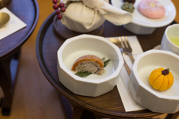 An Image of Korean Royal Court Cuisine on small dining table.