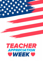 Teacher Appreciation Week in United States. Celebrated annual in May. In honour of teachers who hard work and teach our children. School and education. Student learning concept. Vector illustration