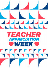 Teacher Appreciation Week in United States. Celebrated annual in May. In honour of teachers who hard work and teach our children. School and education. Student learning concept. Vector illustration