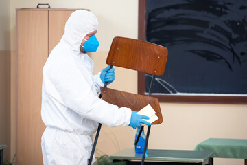 Cleaning and disinfection school class to prevent COVID-19.M