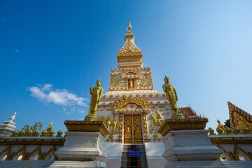 Nakhon Panom, Thailand - February 12, 2020: Landscape of the Pagoda of Wat Phrathat Si Khun located in Na Kae District