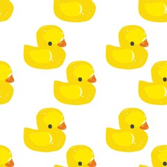 Hand drawn cute rubber yellow duck toy pattern seamless vector illustration