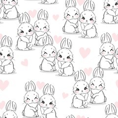 Seamless Pattern Rabbit. Hand Drawn Bunny, print design rabbit background. Vector Textile for Kids Fashion.