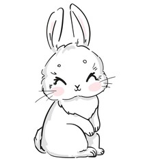 Hand Drawn Cute Bunny isolated on white background. Print design rabbit. Children Print on t-shirt. easter