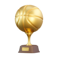 Golden basketball trophy cup isolated on white background. Sport tournament award, gold winner cup and victory concept. 3d rendering illustration