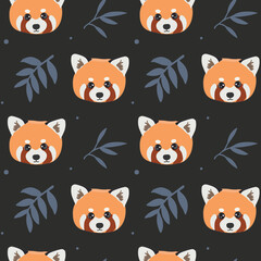 Seamless pattern of cute red panda and bamboo. Cartoon design animal character flat vector style. Texture for fabric, wrapping, textile, wallpaper, clothing. © Alina