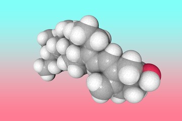 Space-filling molecular model of vitamin D6. Atoms are represented as spheres with color coding: carbon (grey), oxygen (red), hydrogen (white). Scientific background. 3d illustration