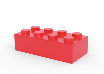 Red plastic toy building block isolated on white background. 3D rendering illustration