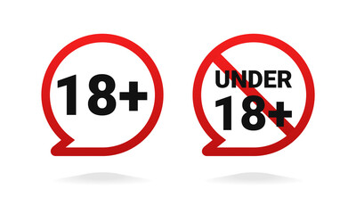 18 plus sign. Age restriction sign. Under 18 not allowed sign. Adult only. Illustration vector