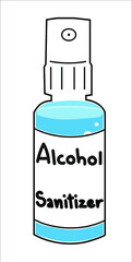 Hand-painted alcohol hand spray bottle or Anti-Bacterial Sanitizer Spray, Hand Sanitizer Dispenser vector, with alcohol Sanitizer label. Vector Illustration