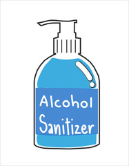 Hand sanitizer pump bottle, washing gel, alcohol gel in pumping bottle, with alcohol sanitizer label. Vector Illustration