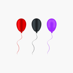 Realistic Glossy Red-Black-Purple Balloon isolated on White in Set and Vector Illustration