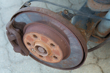 rusty disc break of an old car