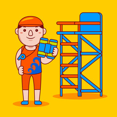 Man Lifeguard Profession Cartoon Vector