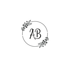 AB initial letters Wedding monogram logos, hand drawn modern minimalistic and frame floral templates