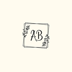 AB initial letters Wedding monogram logos, hand drawn modern minimalistic and frame floral templates