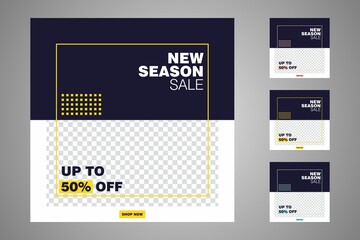 New set of editable minimal banner templates. Suitable for social media posts and web or internet ads. Vector illustration with photo college.