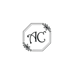 AC initial letters Wedding monogram logos, hand drawn modern minimalistic and frame floral templates