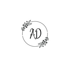 AD initial letters Wedding monogram logos, hand drawn modern minimalistic and frame floral templates