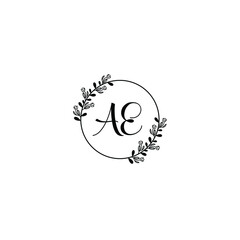 AE initial letters Wedding monogram logos, hand drawn modern minimalistic and frame floral templates