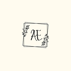 AE initial letters Wedding monogram logos, hand drawn modern minimalistic and frame floral templates