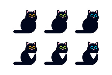 Set of cute cartoon multicolored cats. black cats 
