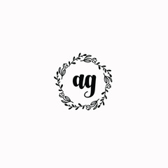 AG initial letters Wedding monogram logos, hand drawn modern minimalistic and frame floral templates