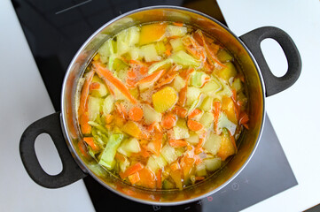 Cooking Bright Vegetable Soup on the Stove