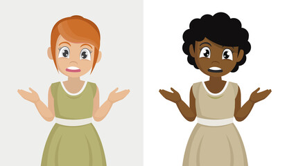 Set Little girl throws up his hands as a gesture "I don't know"