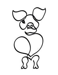 Obraz na płótnie Canvas One line drawing of cute pig. One continuous line drawing of piglet on white.