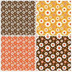 mod seamless daisy vector patterns orange yellow brown