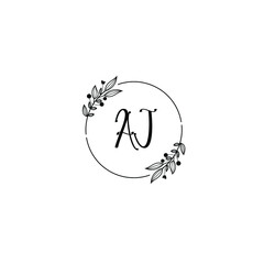 AJ initial letters Wedding monogram logos, hand drawn modern minimalistic and frame floral templates