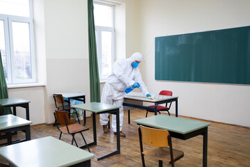 Cleaning and disinfection school class to prevent COVID-19.M