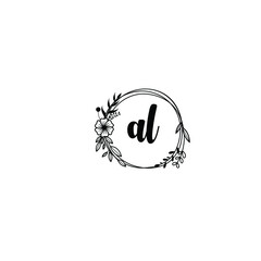 AL initial letters Wedding monogram logos, hand drawn modern minimalistic and frame floral templates