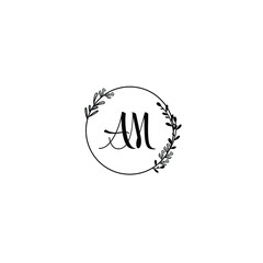 AM initial letters Wedding monogram logos, hand drawn modern minimalistic and frame floral templates