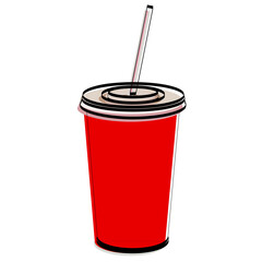 Silhouette of a glass with soda. Fast food. Vector illustration.