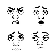 Expression negative emotions. Discontent characters face turns into uncertainty and fear with further vector depression.
