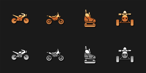 Set Motorcycle, Mountain bike, Skates and ATV motorcycle icon. Vector