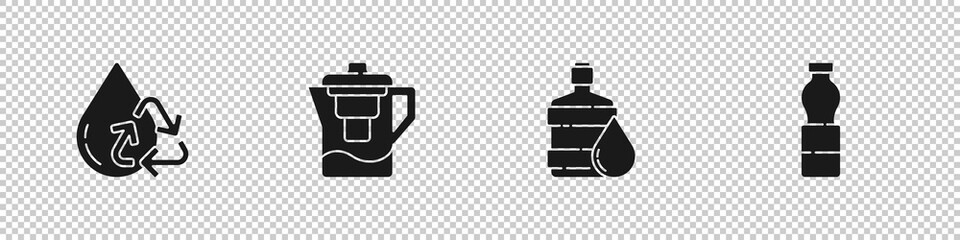 Obraz premium Set Recycle clean aqua, Water jug with filter, Big bottle water and Bottle of icon. Vector