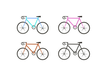 Set of four bicycles in bright colors